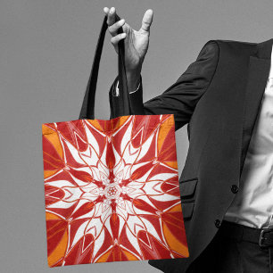 Cartoon Mandala Blume Rot Orange und Weiß Tasche