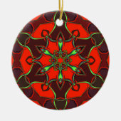 Cartoon Mandala Blume Rot und Aquamarin Keramik Ornament (Vorne)