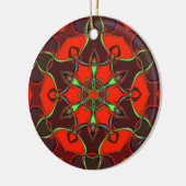 Cartoon Mandala Blume Rot und Aquamarin Keramik Ornament (Links)