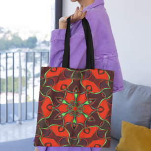 Cartoon Mandala Blume Rot und Aquamarin Tasche