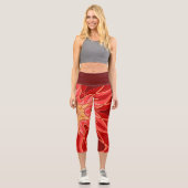 Cartoon Mandala Blume Rot und Orange Capri Leggings (Vorderseite)