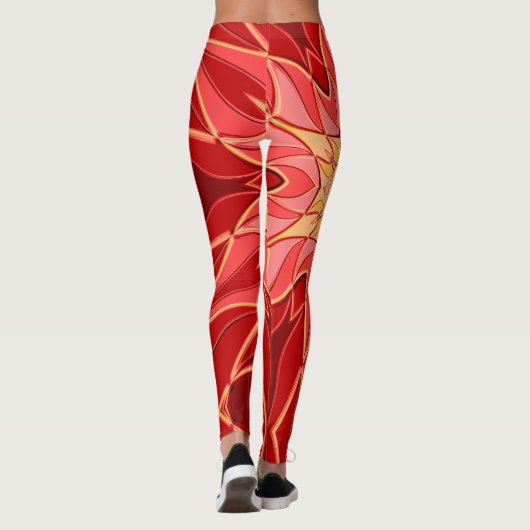 Cartoon Mandala Blume Rot und Orange Leggings (Rückseite)