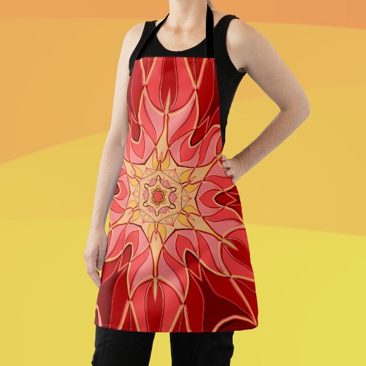 Cartoon Mandala Blume Rot und Orange Schürze
