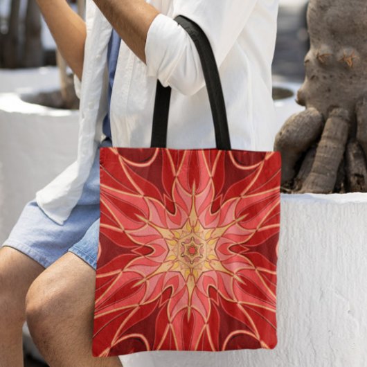 Cartoon Mandala Blume Rot und Orange Tasche