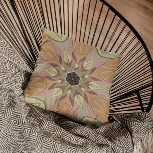 Cartoon Mandala Blume Rotes Orange und Gelb Kissen