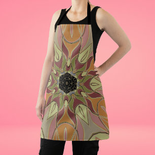 Cartoon Mandala Blume Rotes Orange und Gelb Schürze