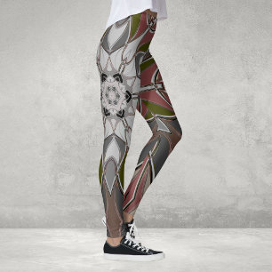 Cartoon Mandala Blume Weiß Rot und Grün Leggings