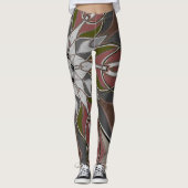 Cartoon Mandala Blume Weiß Rot und Grün Leggings (Vorderseite)