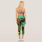Cartoon Mandala Green Black und Yellow Capri Leggings (Rückseite)