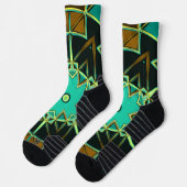 Cartoon Mandala Green Black und Yellow Socken (Links)