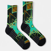 Cartoon Mandala Green Black und Yellow Socken (Rechts)