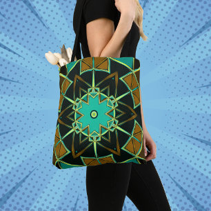 Cartoon Mandala Green Black und Yellow Tasche
