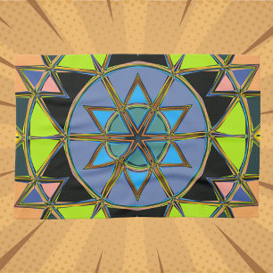 Cartoon Mandala Green Blue und Orange Geschirrtuch
