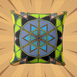 Cartoon Mandala Green Blue und Orange Kissen