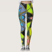 Cartoon Mandala Green Blue und Orange Leggings (Vorderseite)