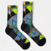 Cartoon Mandala Green Blue und Orange Socken (Rechts)