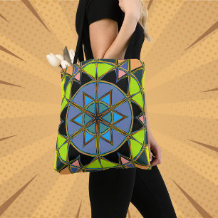 Cartoon Mandala Green Blue und Orange Tasche