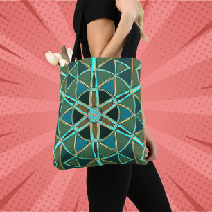 Cartoon Mandala Green Blue und Yellow Tasche