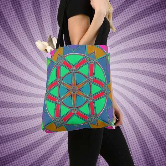 Cartoon Mandala Green Red und Blue Tasche