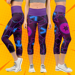 Cartoon Mandala Lila Rosa und Blau Capri Leggings