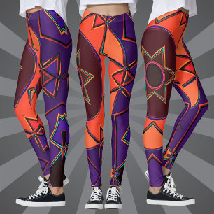 Cartoon Mandala Lila und Orange Leggings