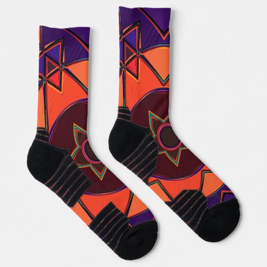 Cartoon Mandala Lila und Orange Socken (Rechts)