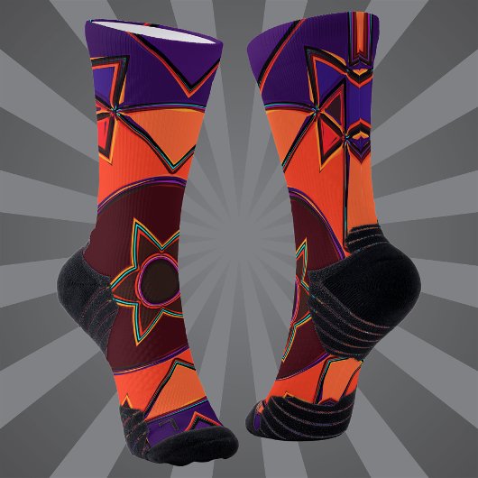 Cartoon Mandala Lila und Orange Socken