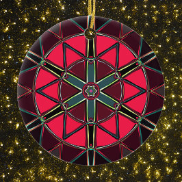 Cartoon Mandala Rot und Grün Keramik Ornament