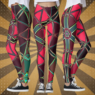 Cartoon Mandala Rot und Grün Leggings