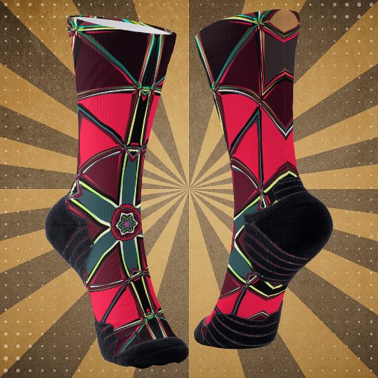 Cartoon Mandala Rot und Grün Socken