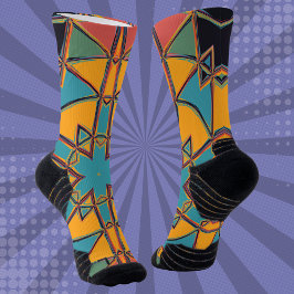 Cartoon Mandala Yellow Blue und Orange Socken