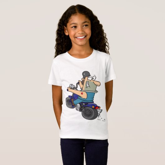 Cartoon Mann auf einem Motorrad Mädchen T - Shirt (Vorne ganz)