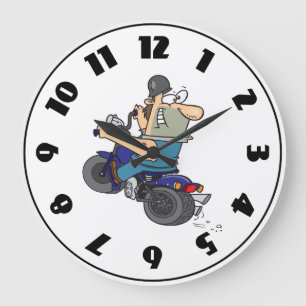 Cartoon-Mann auf einer Motorrad-Uhr Große Wanduhr