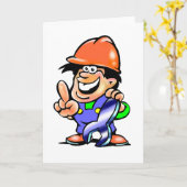 Cartoon-Mann in einem harten Hut Grußkarten Karte (Gelbe Blume)