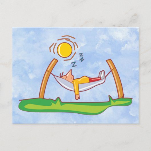 Cartoon Mann schlafend in Hängematte Postkarte (Vorderseite)