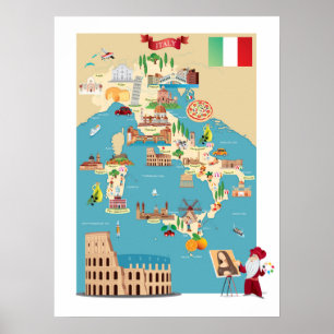 Cartoon Map Italiens Poster