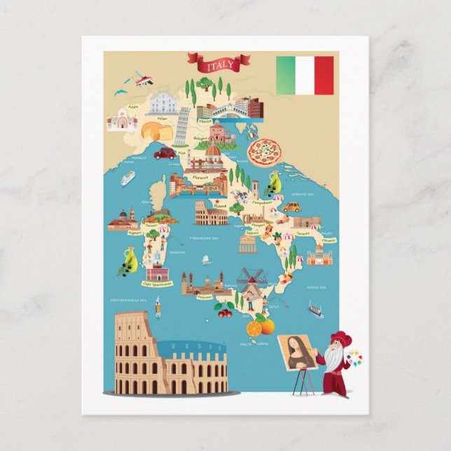 Cartoon Map Italiens Postkarte (Vorderseite)