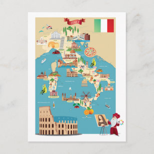 Cartoon Map Italiens Postkarte