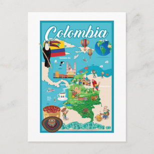 Cartoon Map Kolumbiens Postkarte