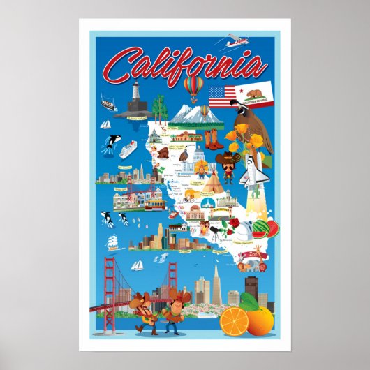 Cartoon Map of California Poster (Vorne)