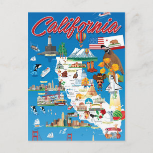 Cartoon Map of California Postkarte