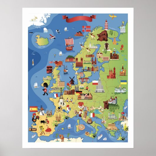 Cartoon Map of Europe Poster (Vorne)