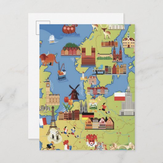 Cartoon Map of Europe Postkarte (Vorne/Hinten)