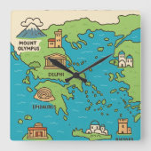 Cartoon Map of Greece – Illustrated Landmarks Quadratische Wanduhr (Vorderseite)