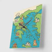 Cartoon Map of Greece – Illustrated Landmarks Quadratische Wanduhr (Winkel)