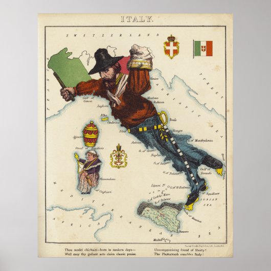 Cartoon Map of Italy (1868) Poster (Vorne)