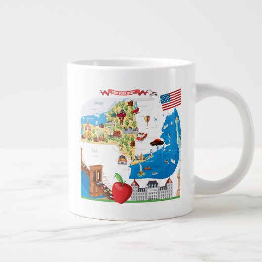 Cartoon Map of New York Staat Jumbo-Tasse (Rechts)