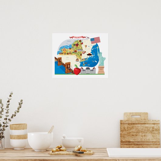 Cartoon Map of New York Staat Poster (Küche)