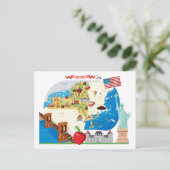 Cartoon Map of New York Staat Postkarte (Stehend Vorderseite)