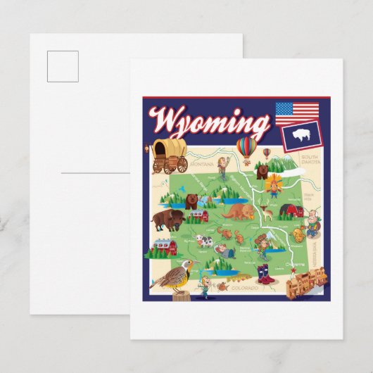 Cartoon Map of Wyoming Postkarte (Vorne/Hinten)